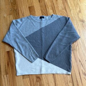 Tahari Gray Tri-Colored Colorblock Sweater, Size Large